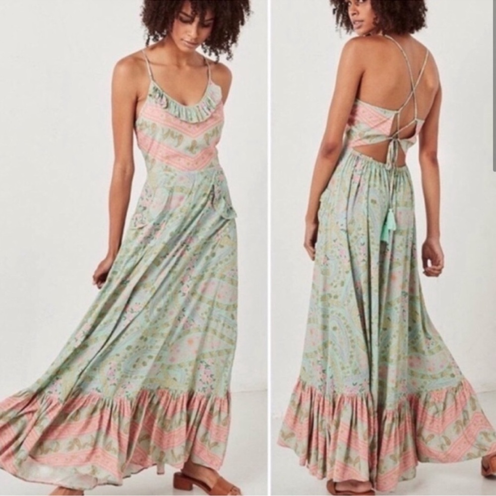 Spell & The Gypsy‎ Dress City Lights Strappy Maxi in Sage Green Floral XS
